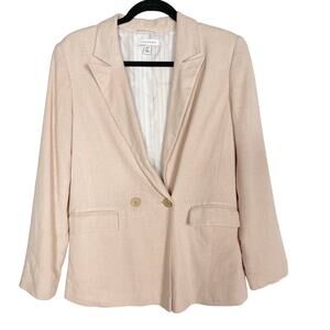 Topshop Womens Size 2 Peachy Pink Linen Double Breasted Blazer Oversized Vented